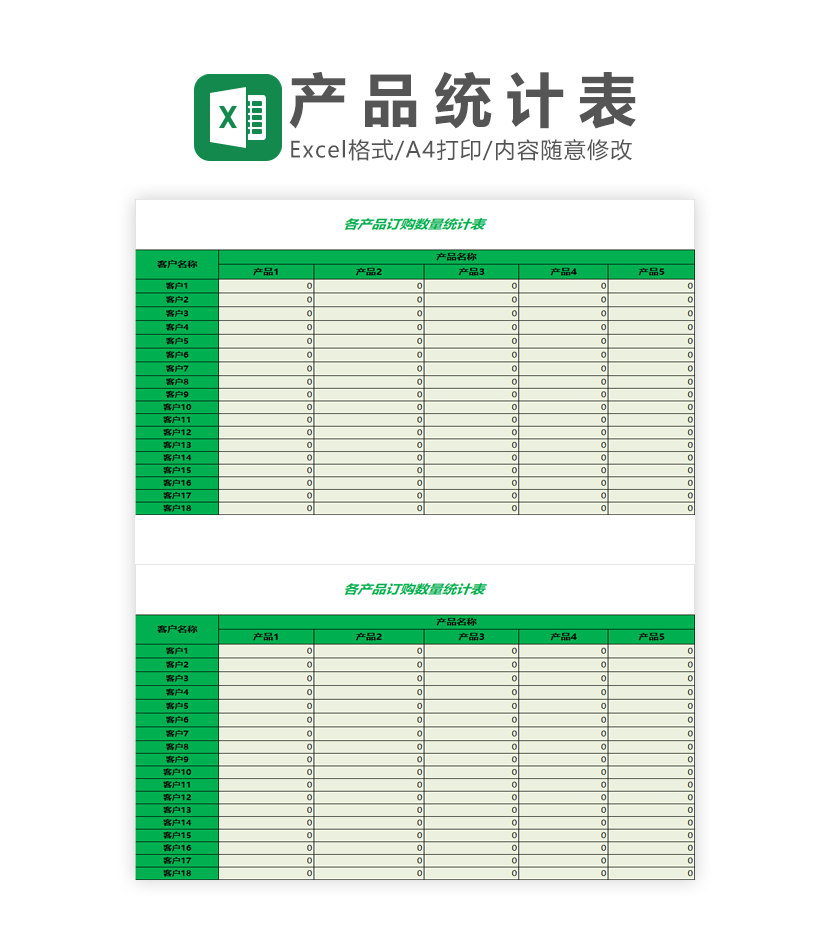 产品订购数量统计表Excel模板