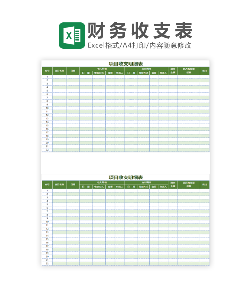 项目收支明细表Excel模板