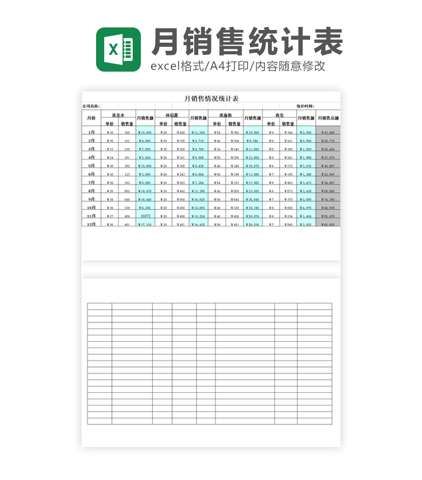 月销售情况统计excel模板