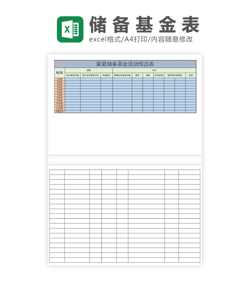 家庭储备基金情况表excel模板