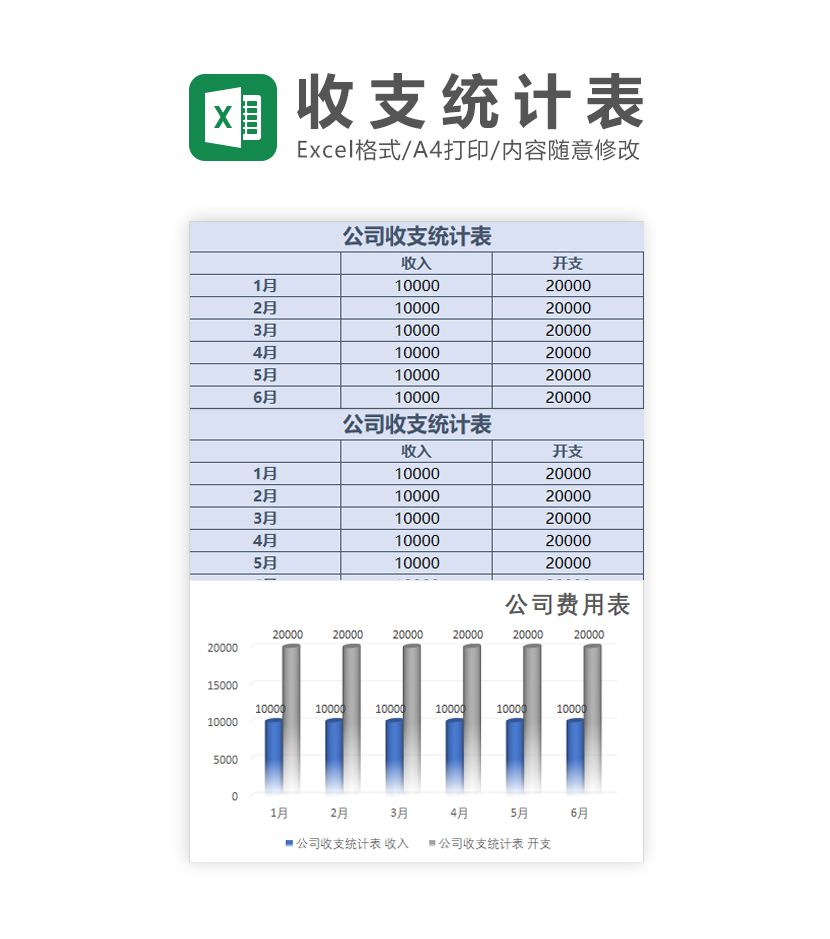 公司收支统计表Excel模板