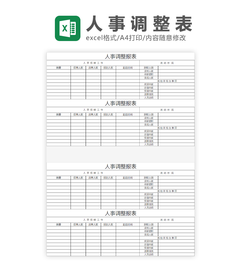 人事调整报表Excel模板