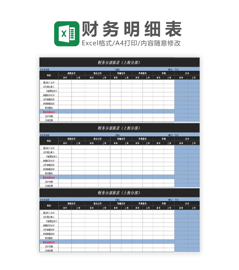 财务分部报表Excel模板