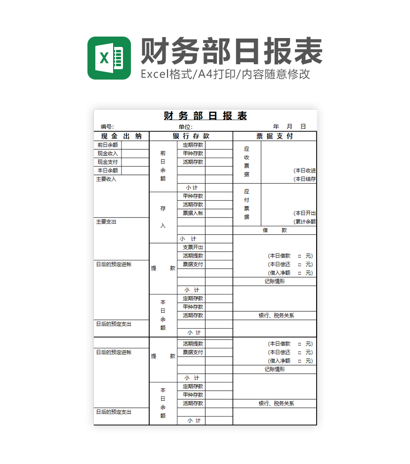 财务部日报表Excel模板