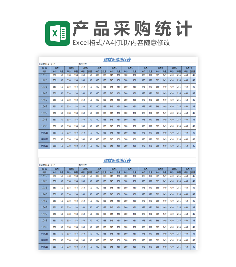 建材采购统计表Excel模板