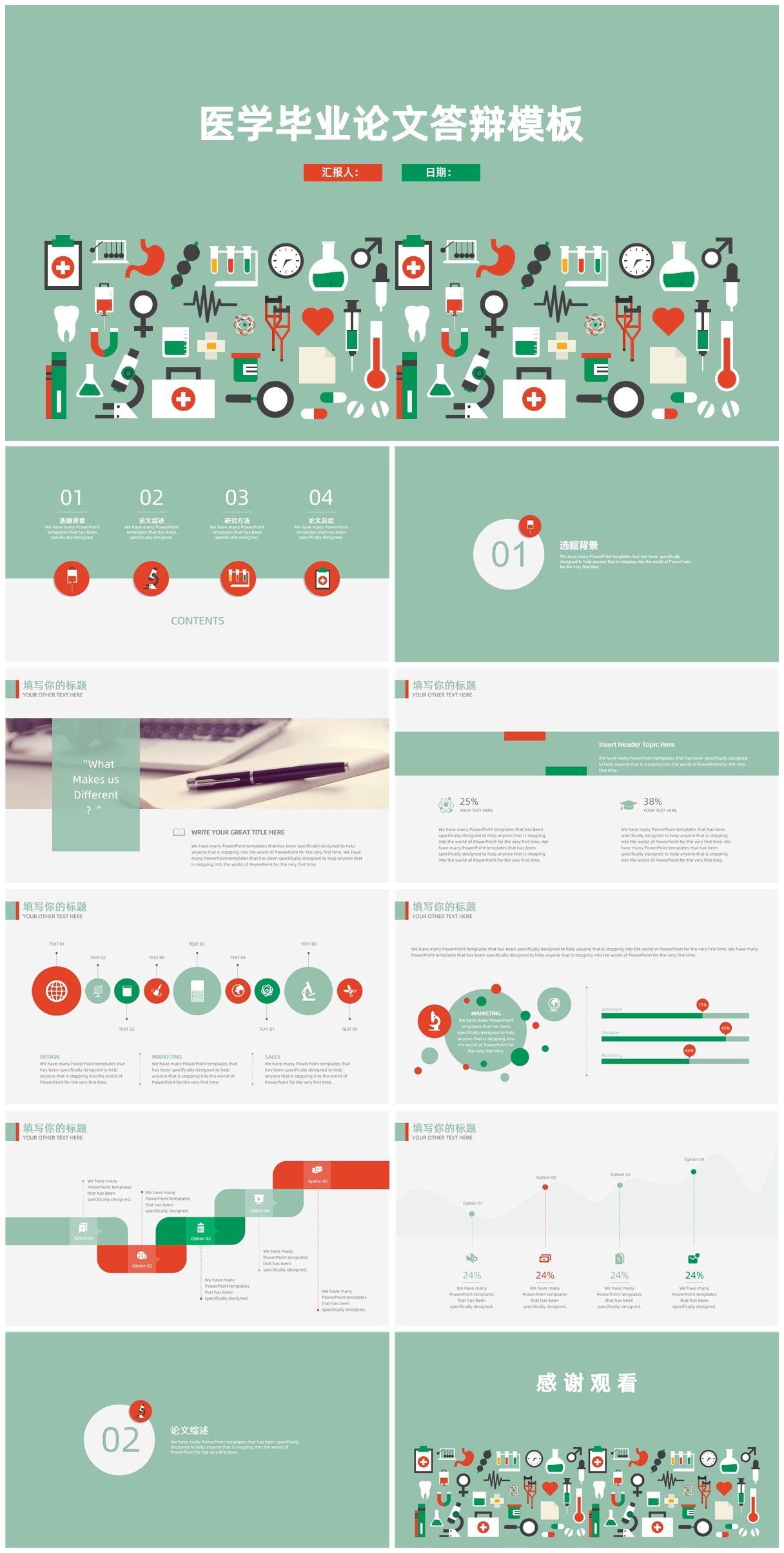 医学论文答辩通用PPT模板