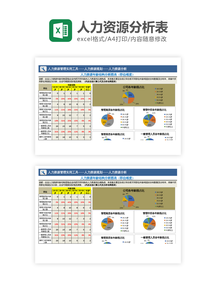 员工年龄分析Excel模板