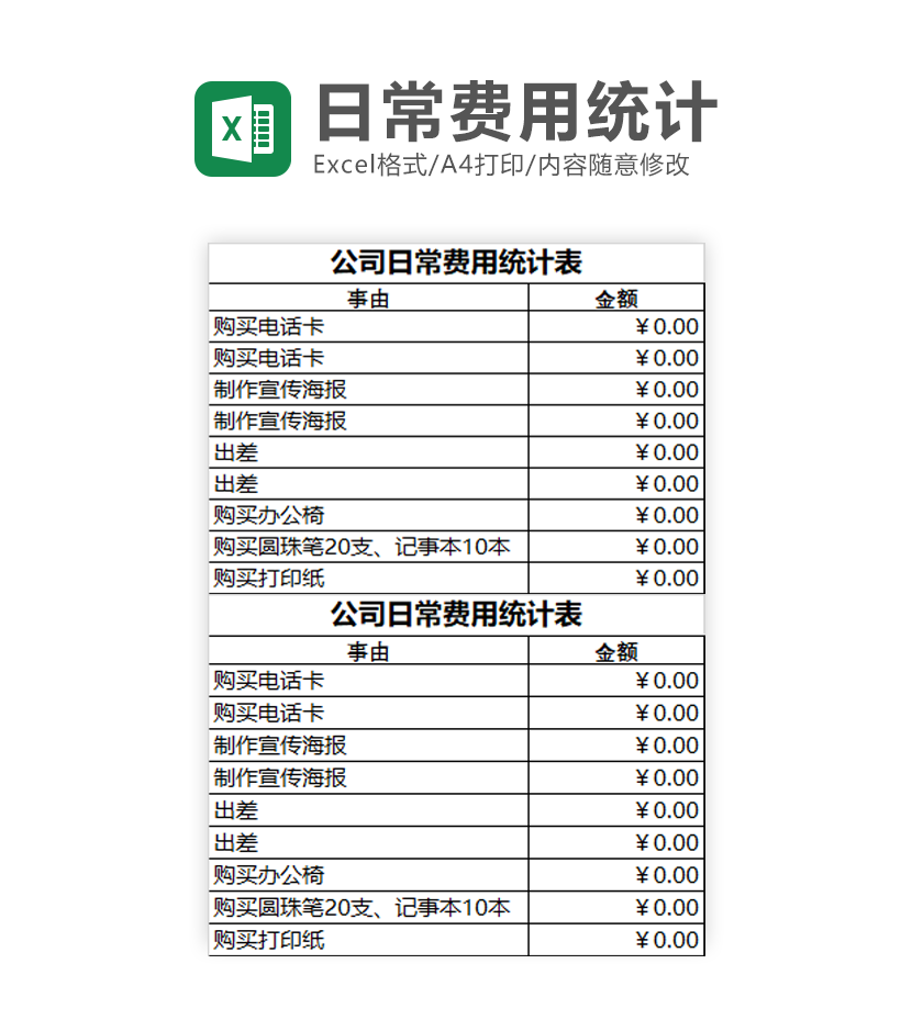 公司日常费用统计表Excel模板